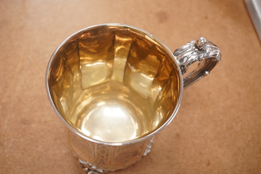 A large Victorian engraved silver christening mug, by Edward & John Barnard, London, 1856, 13.8cm, 11.4oz. Condition - fair to good